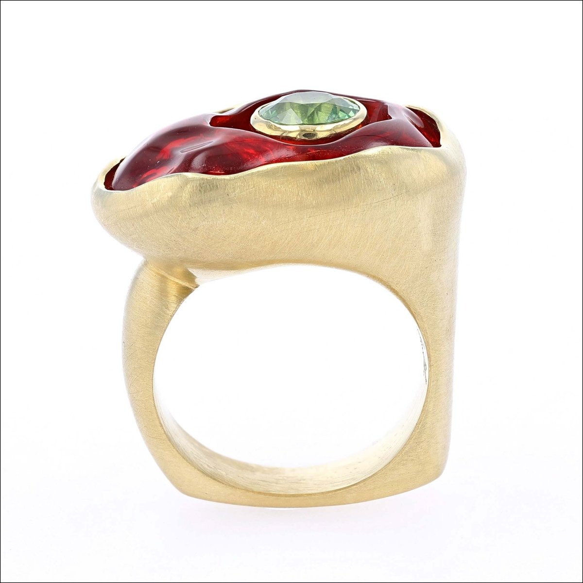 Freeform Fire Opal Tsavorite Garnet Ring 18KY (Consignment) - JewelsmithRings