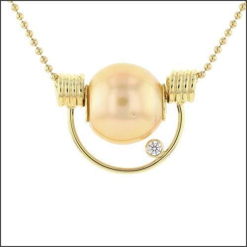 Golden South Sea Pearl Diamond "Parts" Necklace 18KY - JewelsmithNecklaces