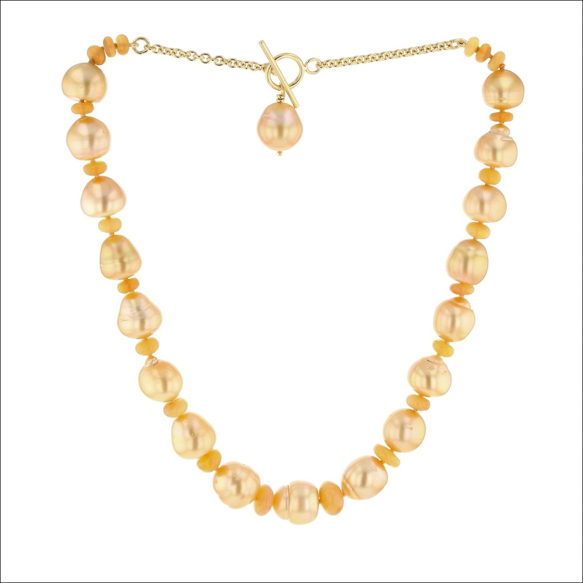 Golden South Sea Pearl Ethiopian Opal Necklace 16.5" 18KY (Consignment) - JewelsmithNecklaces