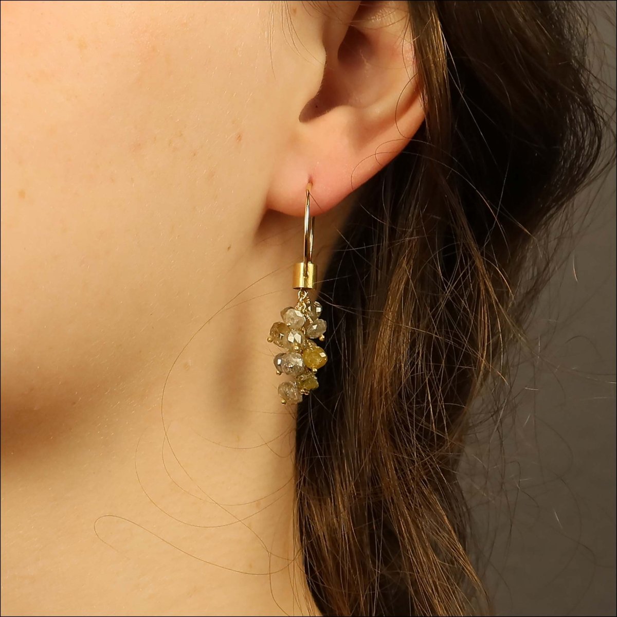 Gray Diamond Bead Cluster Earrings 18KY - JewelsmithEarrings