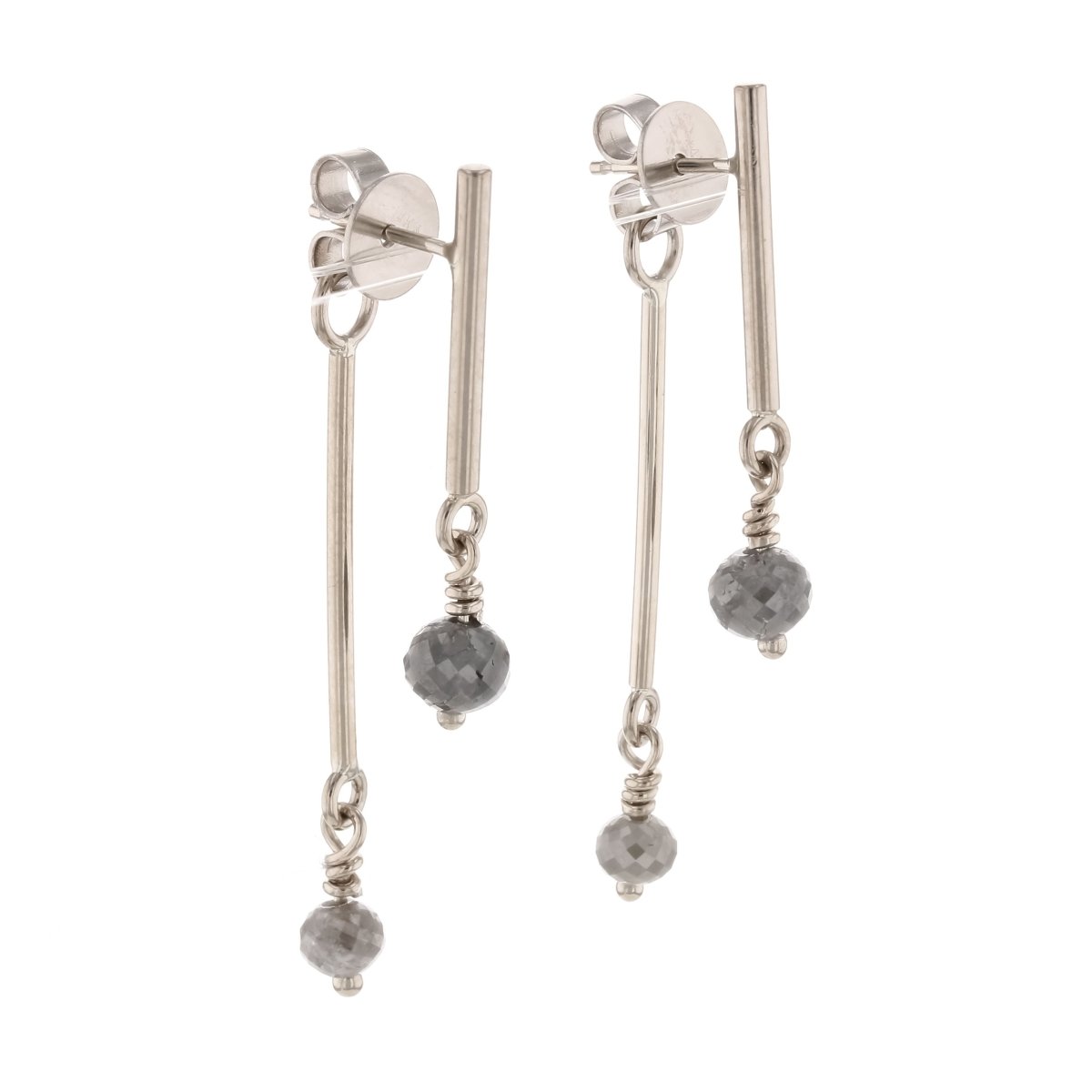 Gray Diamond Bead Front and Back Earrings 14KW - JewelsmithEarrings