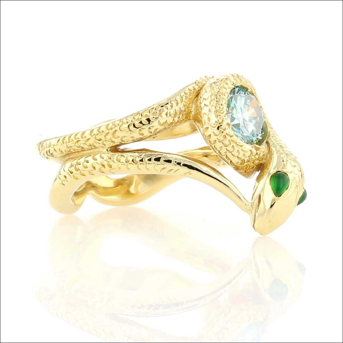 Green Diamond Jade Snake Ring 18KY (Consignment) - JewelsmithRings