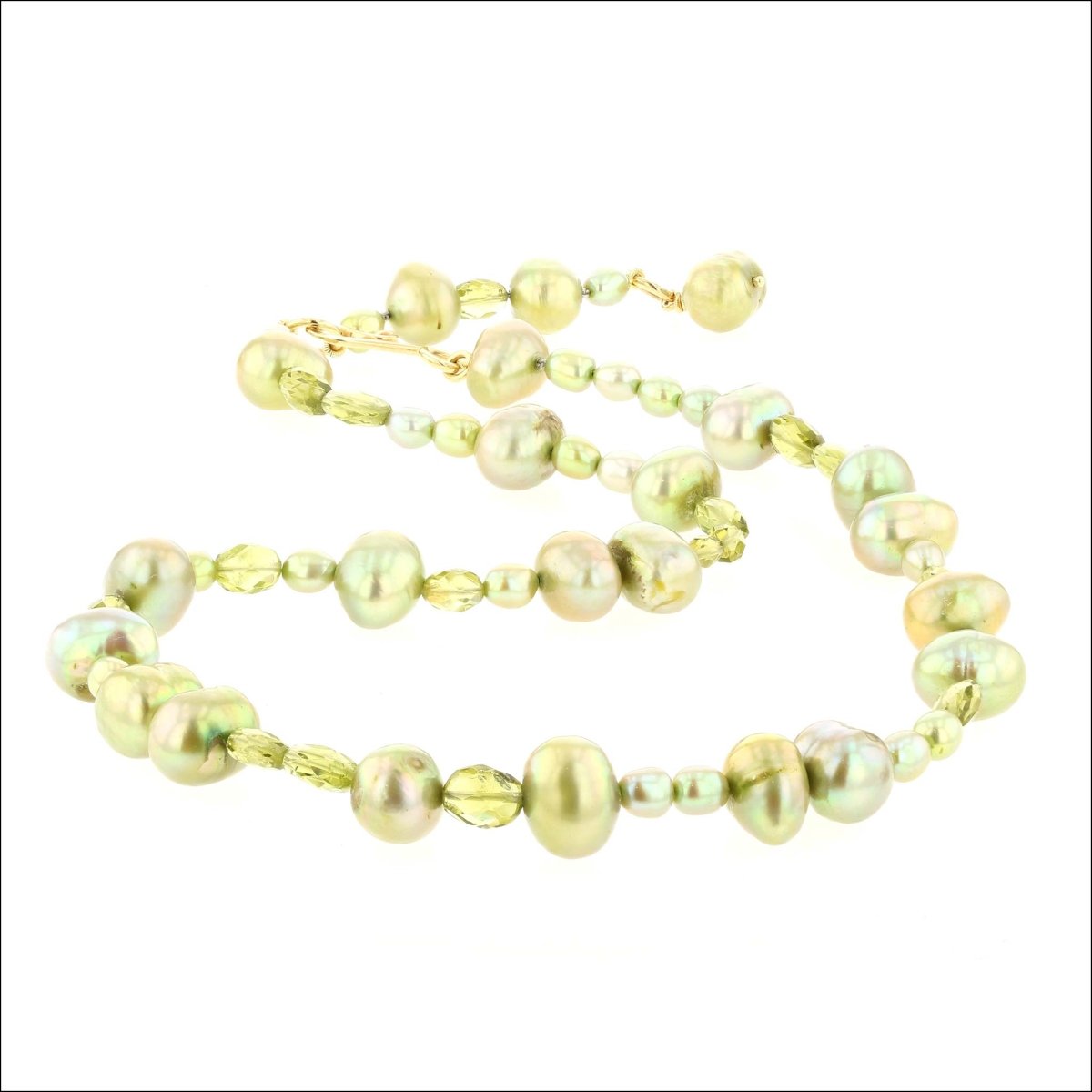 Green Freshwater Pearl Peridot Bead Strand Necklace 18KY (Consignment) - JewelsmithEarrings