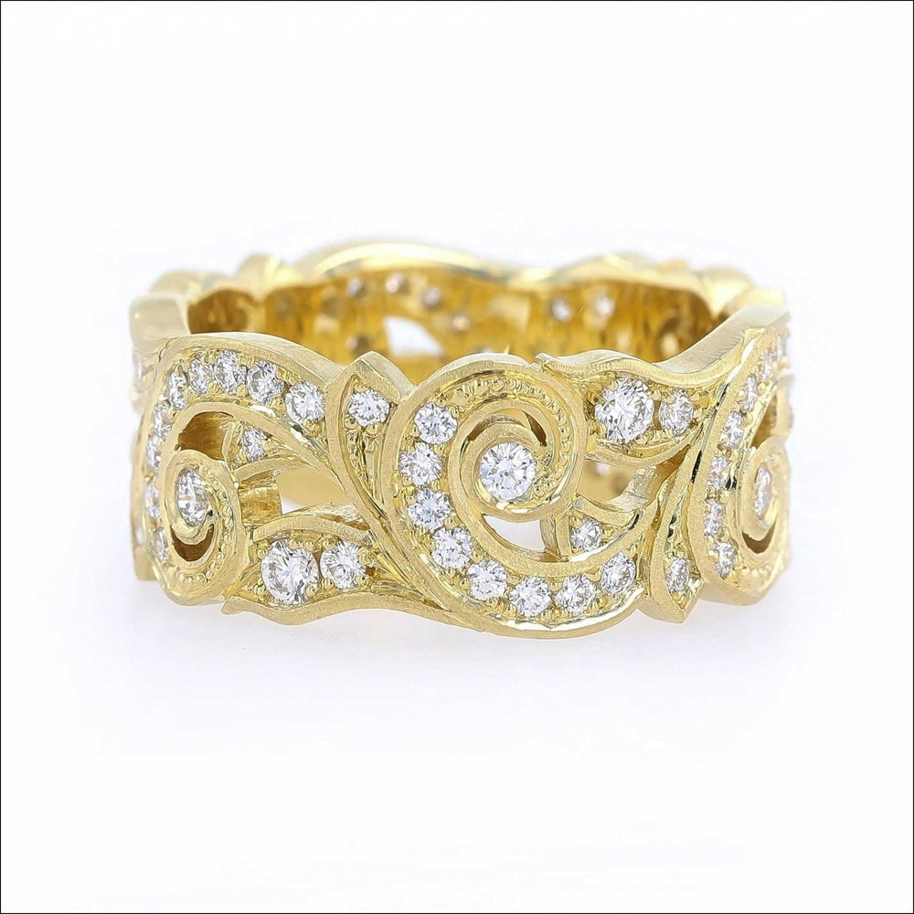 Diamond Scroll Hand Engraved Diamond Scroll Eternity Band 18KY