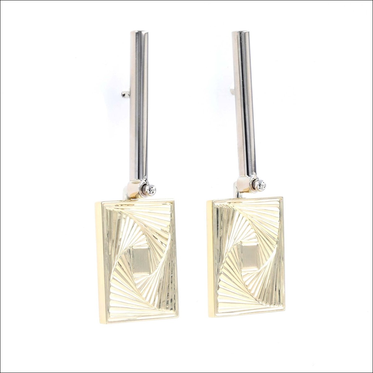 Hand Engraved Square Vortex Earrings 18KY 14KW Entry #1 - JewelsmithEarrings