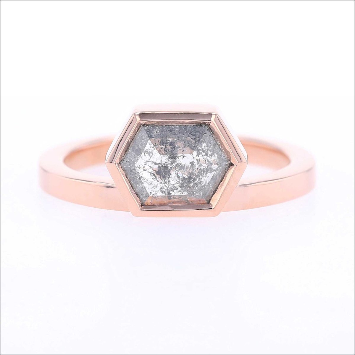 Hexagon Salt and Pepper Rose Cut Diamond Engagement Ring 14K Rose - JewelsmithEngagement Rings