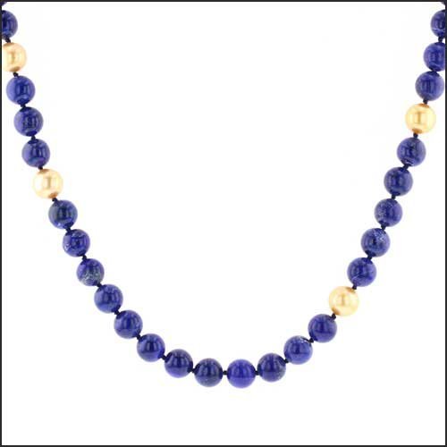 Lapis Bead Golden Pearl Strand Necklace 18KY - JewelsmithNecklaces