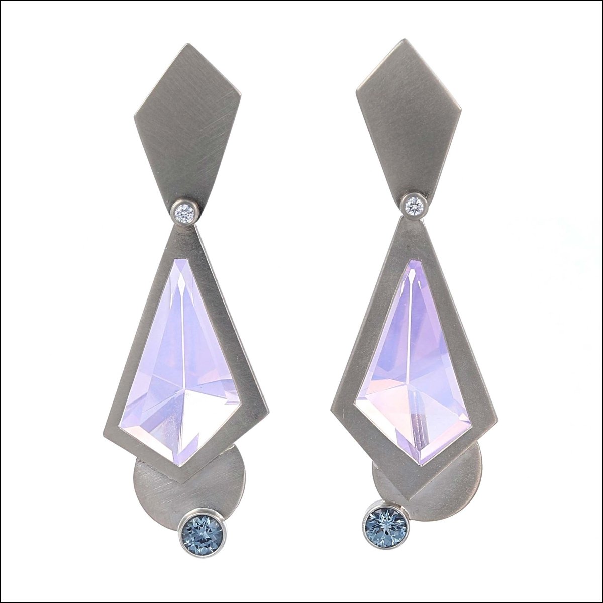 Lavender Quartz Gray Spinel Diamond Earrings 14KW - JewelsmithEarrings