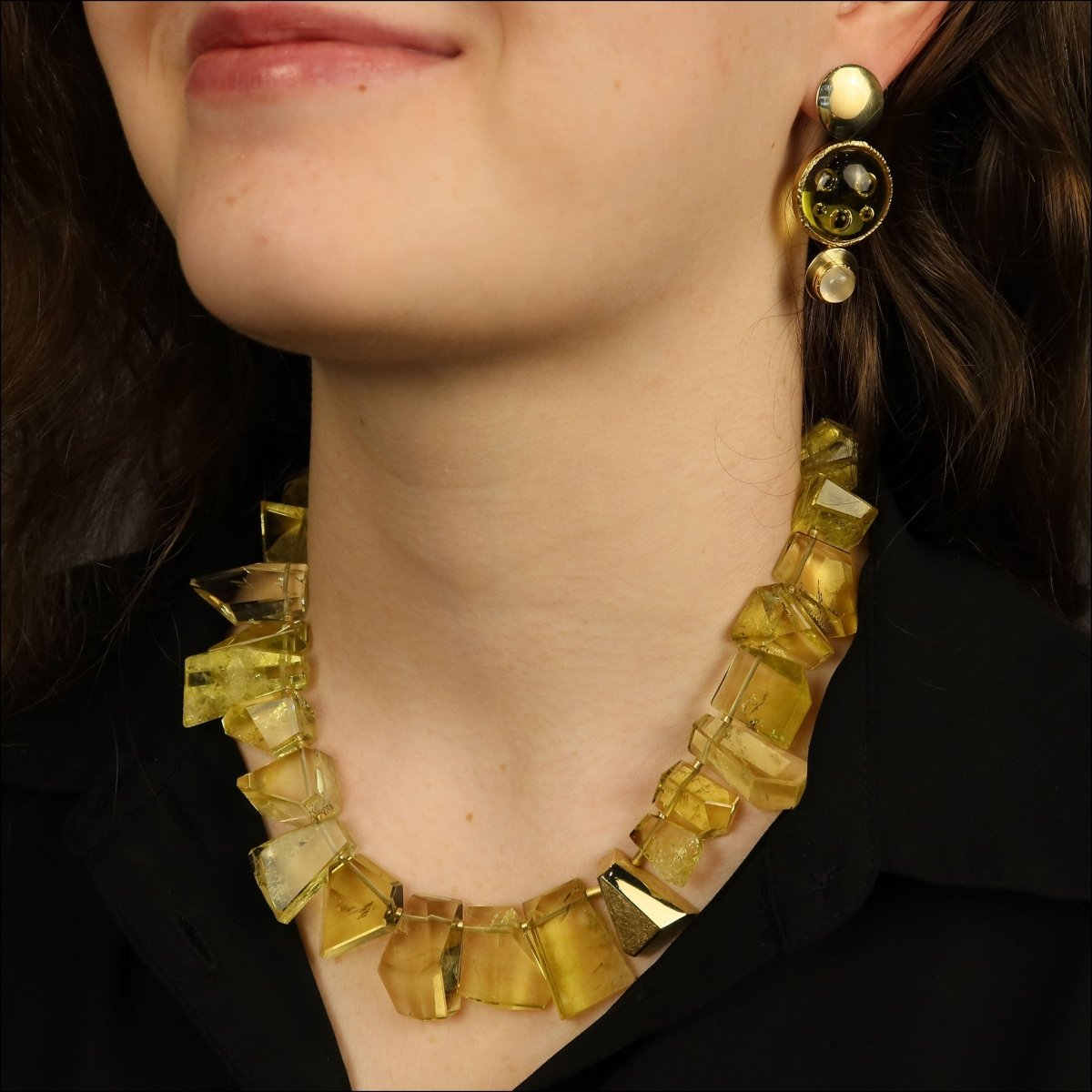 Lemon Quartz Moonstone Earrings 18KY (Consignment) - JewelsmithEarrings