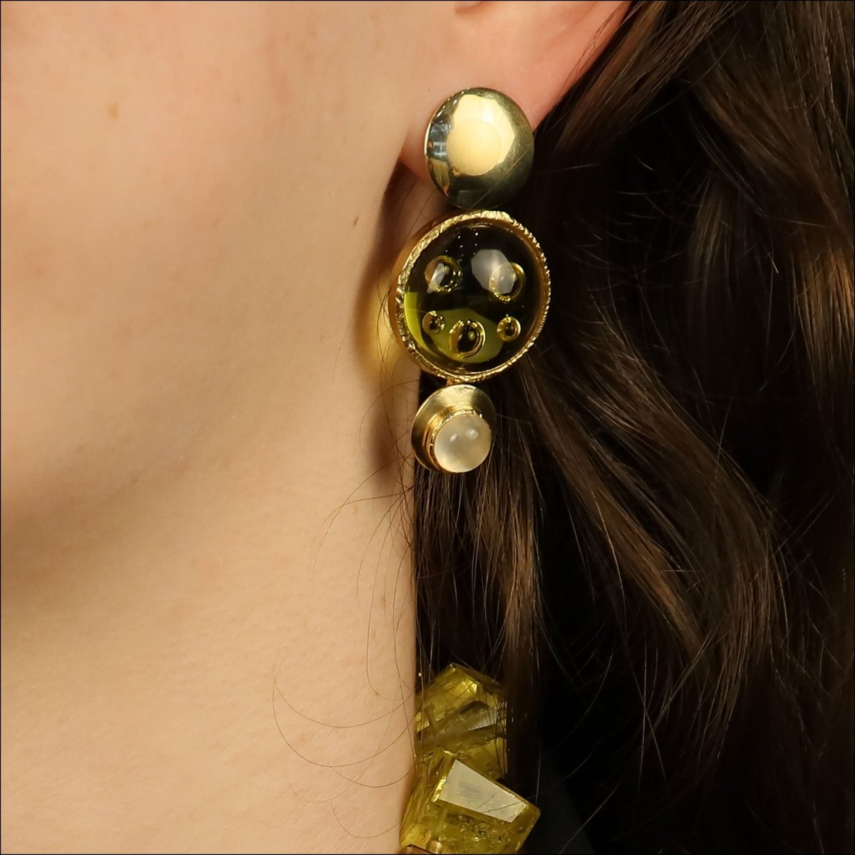 Lemon Quartz Moonstone Earrings 18KY (Consignment) - JewelsmithEarrings