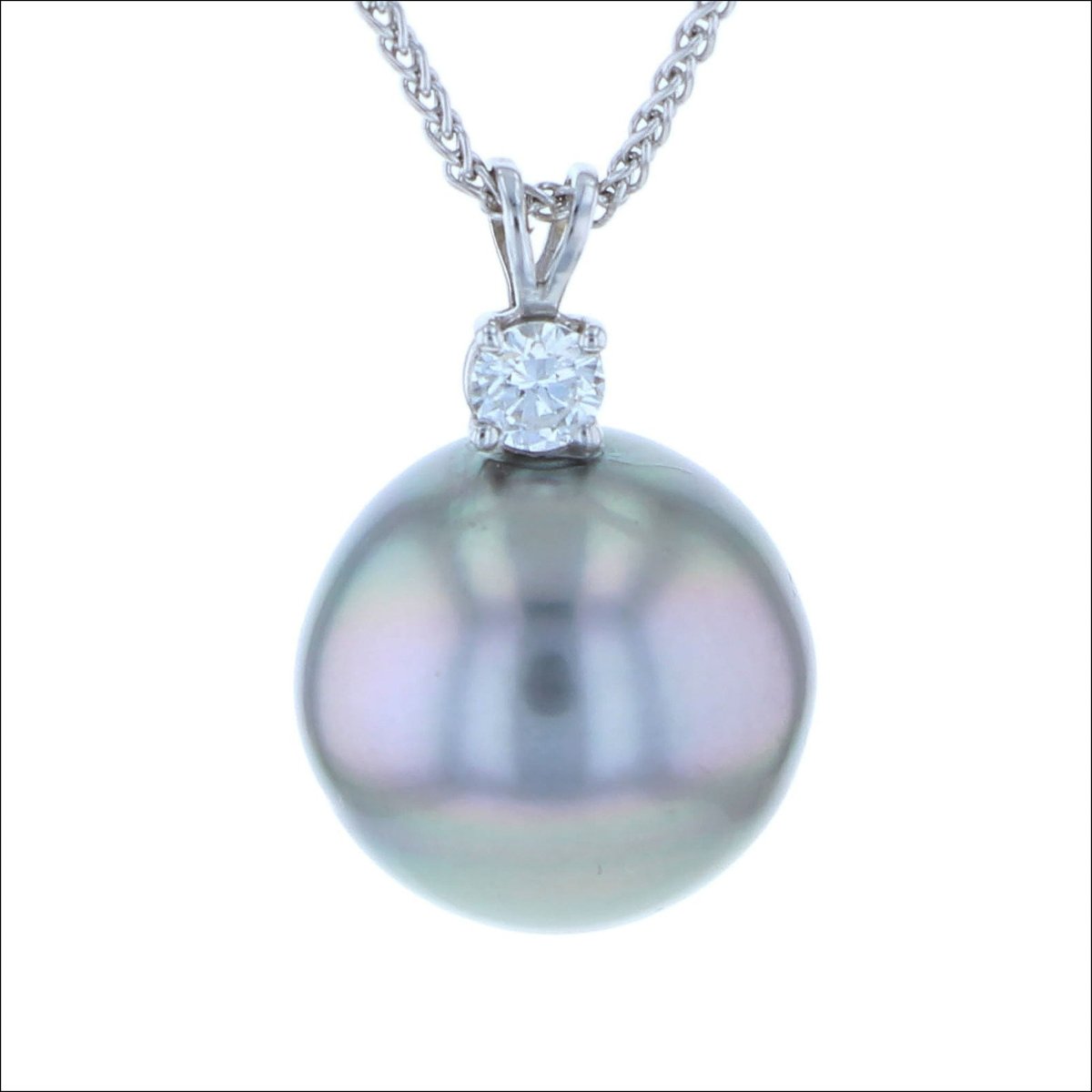 Light Gray Tahitian Pearl Diamond Necklace 14KW - JewelsmithNecklaces