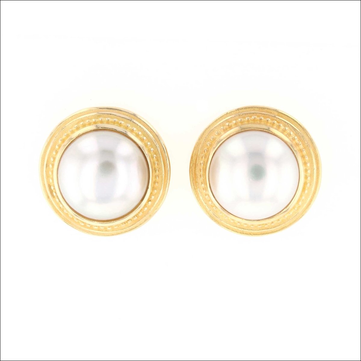 Mabe Pearl Bezel Earring Studs 18KY - JewelsmithEarrings