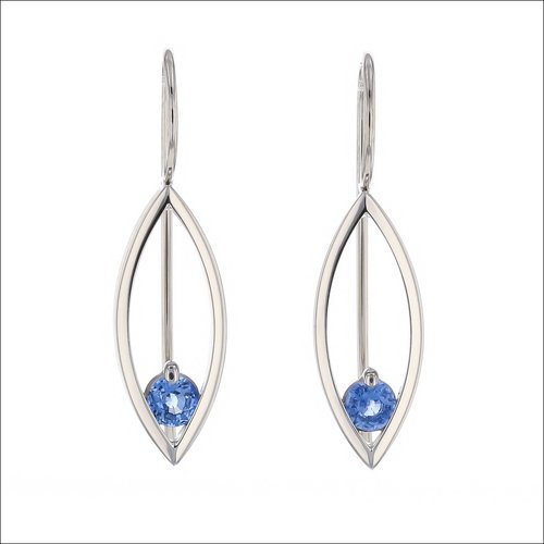 Marquise Frame Sapphire Earrings 14KW - JewelsmithEarrings