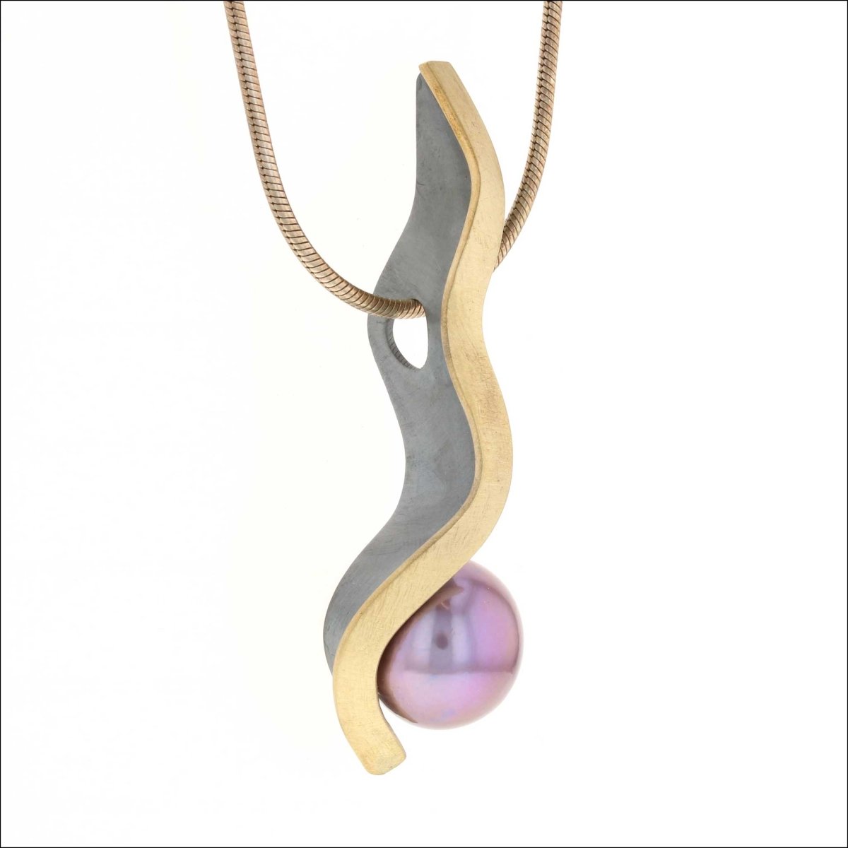 Mauve Freshwater Pearl Wave Pendant 18KY Sterling Silver (Consignment) - JewelsmithPendants