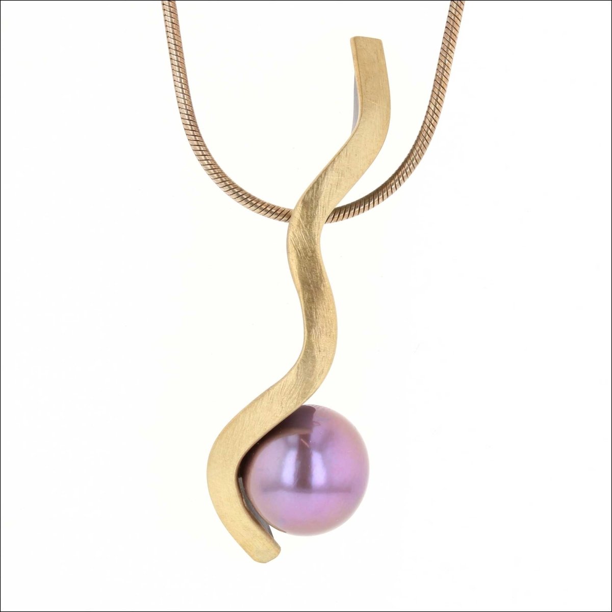 Mauve Freshwater Pearl Wave Pendant 18KY Sterling Silver (Consignment) - JewelsmithPendants