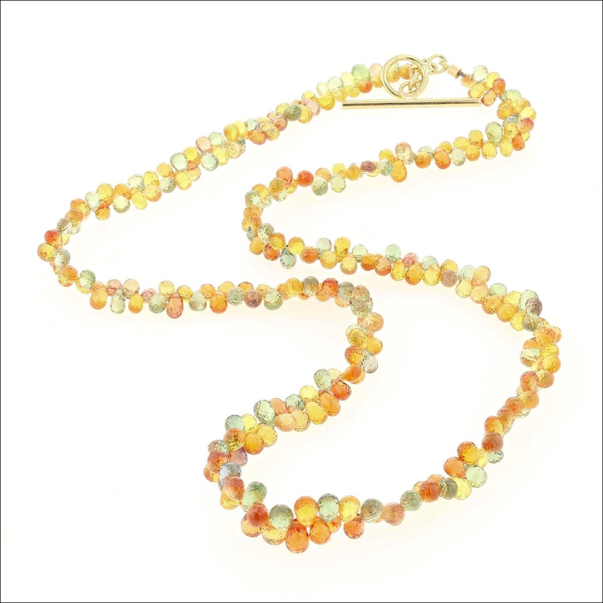 Multi-Color Sapphire Briolette Bead Strand Necklace 18KY - JewelsmithNecklaces
