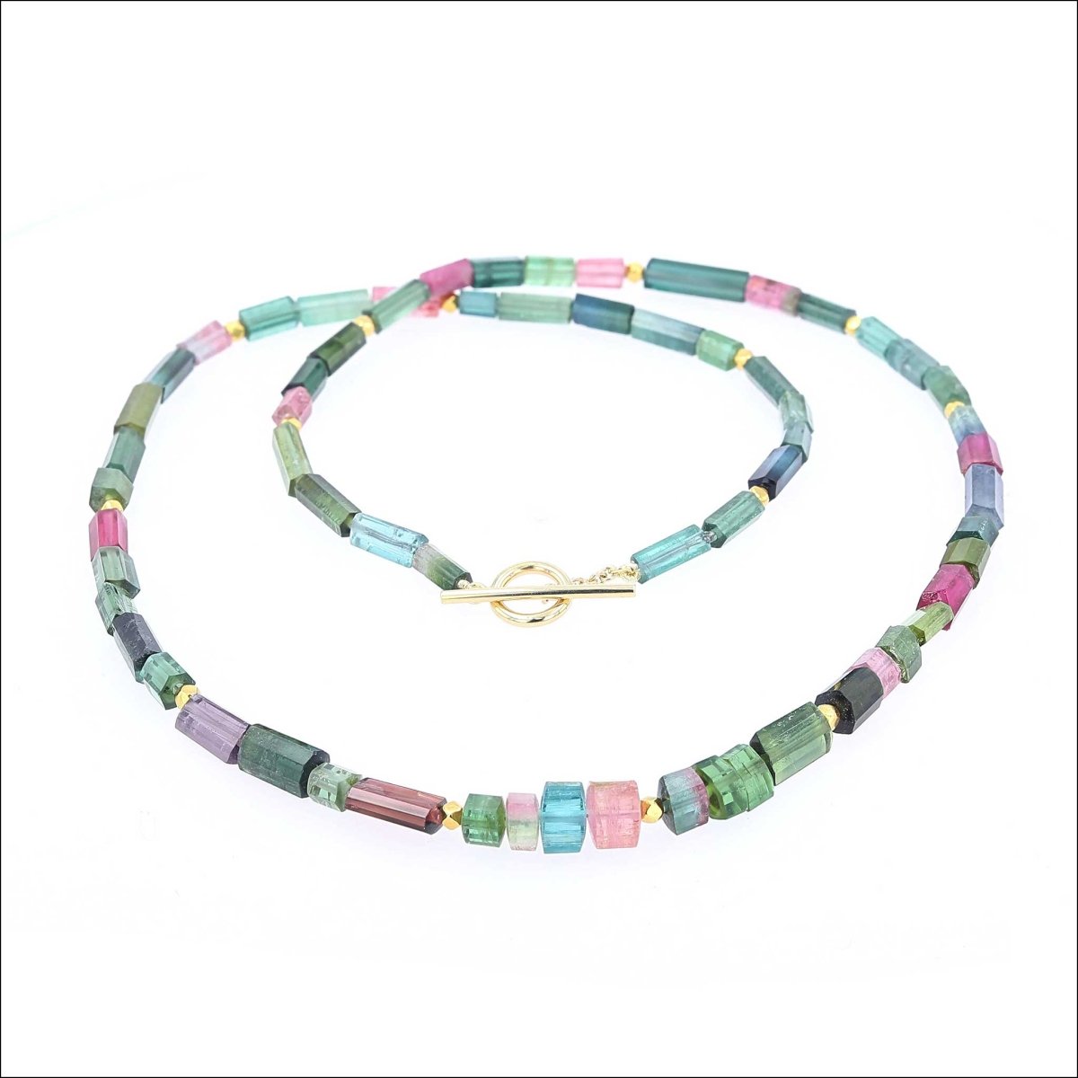 Multi-Colored Tourmaline Bead Strand Necklace 18KY 20" - JewelsmithNecklaces