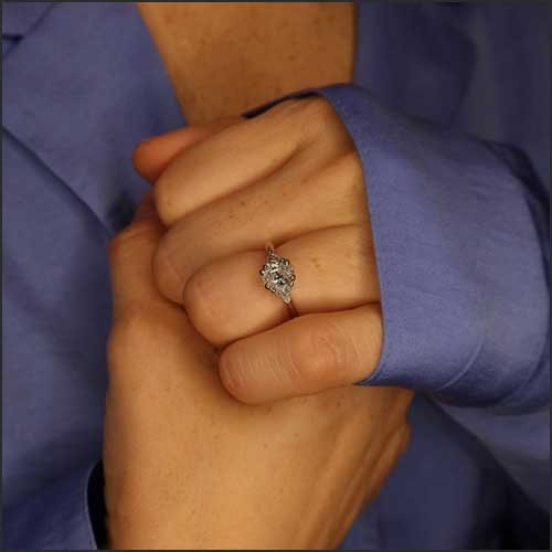 Oval and Trillion Diamond 3-Stone Engagement Ring 14KW - JewelsmithEngagement Rings