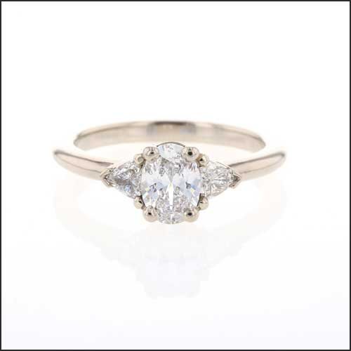 Oval and Trillion Diamond 3-Stone Engagement Ring 14KW
