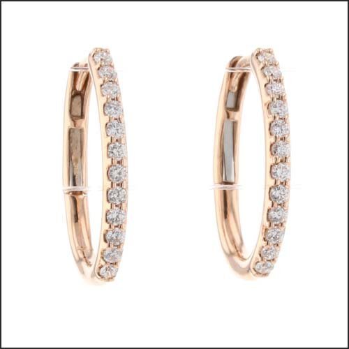 Oval Diamond Hoop Huggie Earrings 14K Rose - JewelsmithEarrings