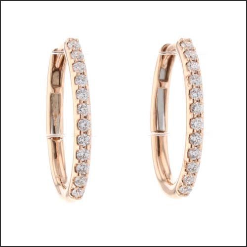 Oval Diamond Hoop Huggie Earrings 14K Rose - JewelsmithEarrings