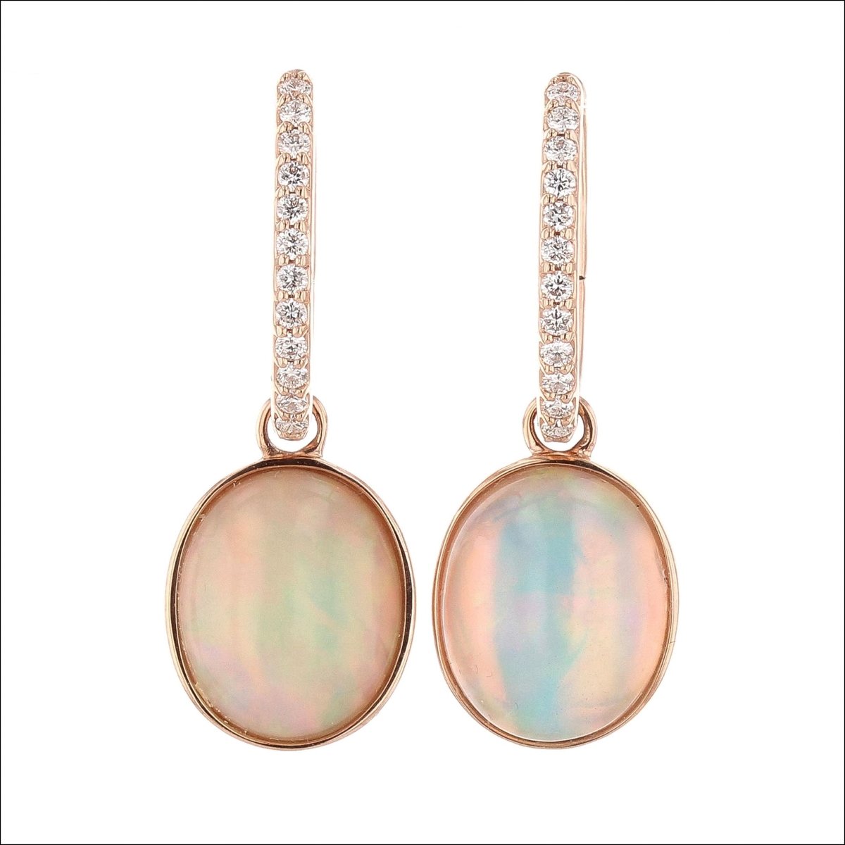 Oval Ethiopian Opal Drops on Diamond Hoop Earrings 14K Rose - JewelsmithEarrings