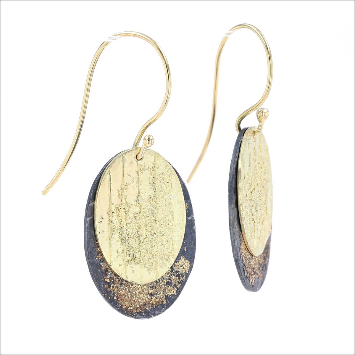 Oval Gold Dust Disc Earrings 18KY Sterling Silver - JewelsmithEarrings