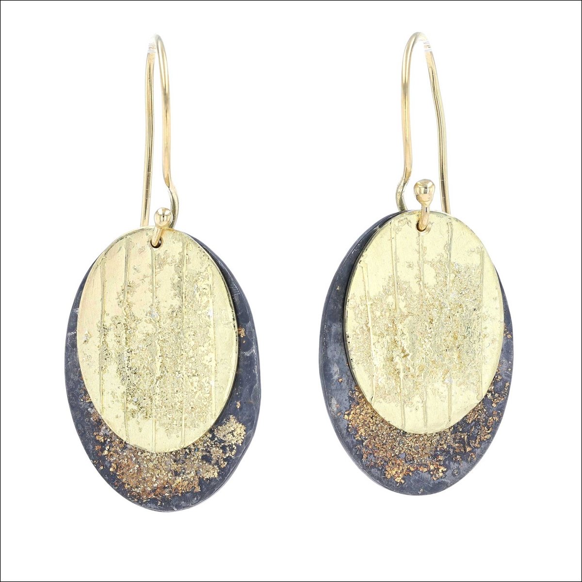 Oval Gold Dust Disc Earrings 18KY Sterling Silver - JewelsmithEarrings