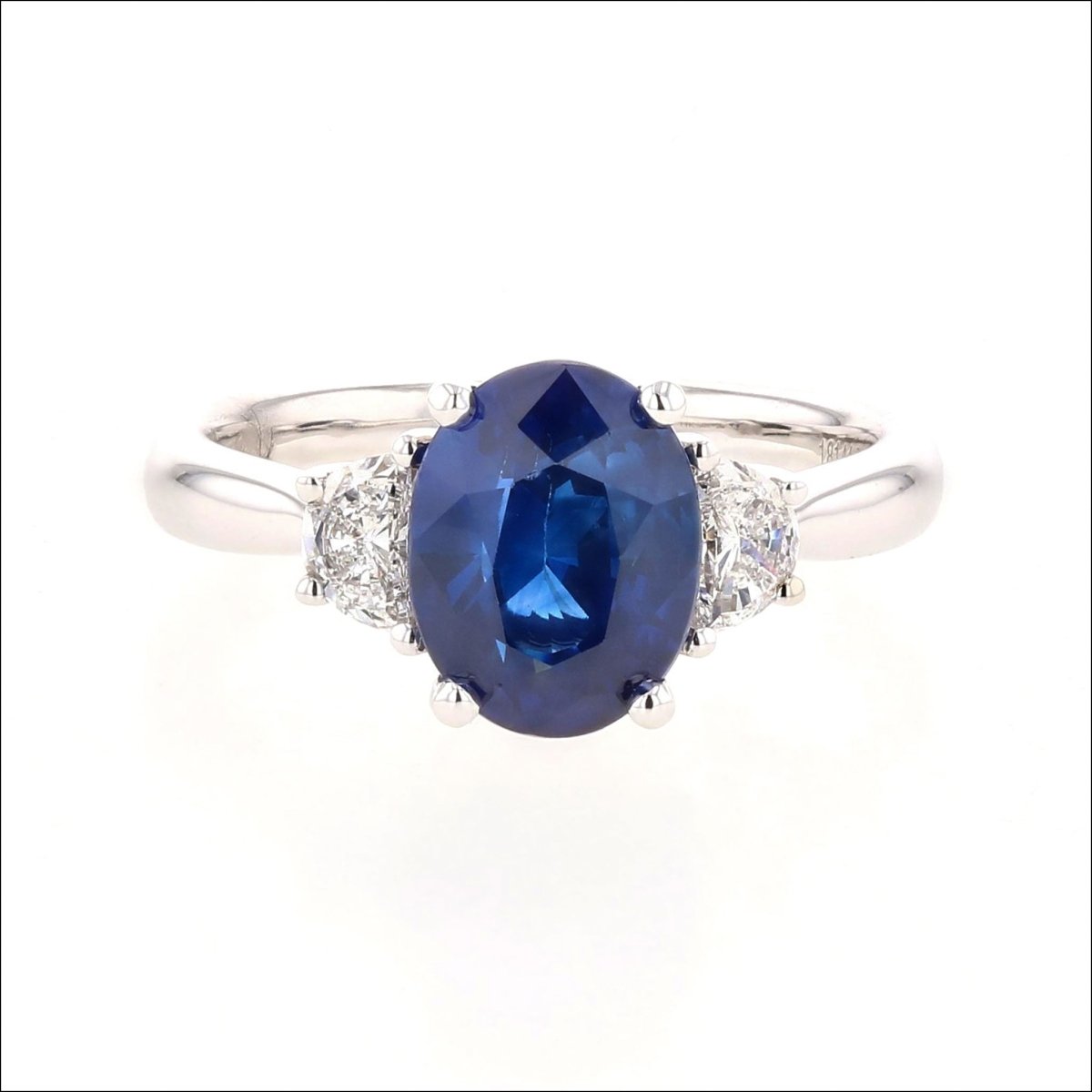 Oval Sapphire Half Moon Diamond Ring 14KW - JewelsmithRings