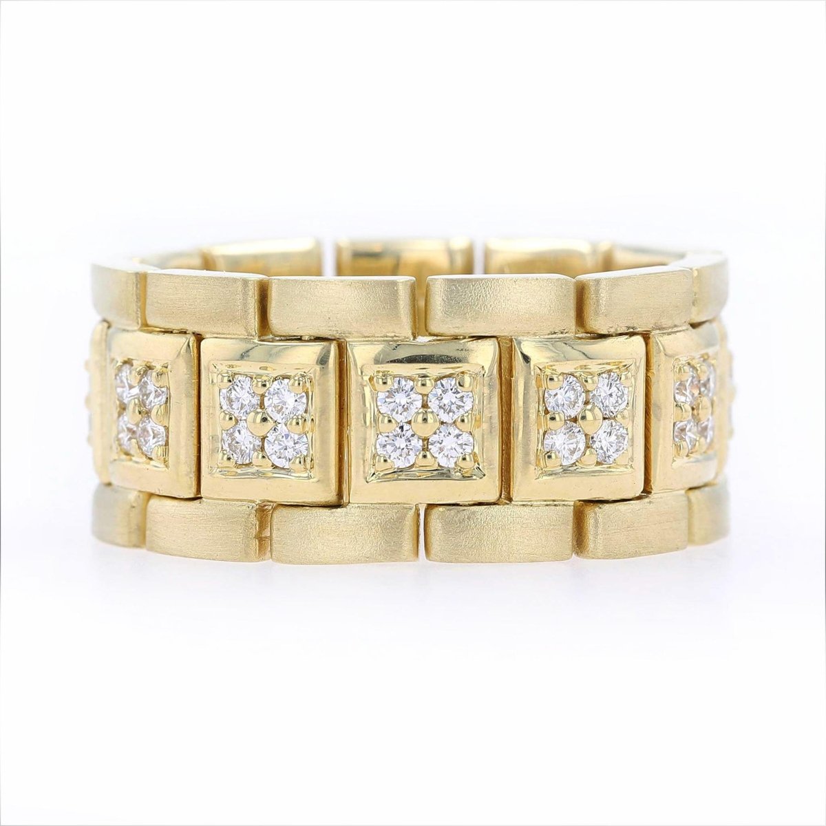 Pave Squares Diamond Flexible Link Ring 18KY - JewelsmithBands