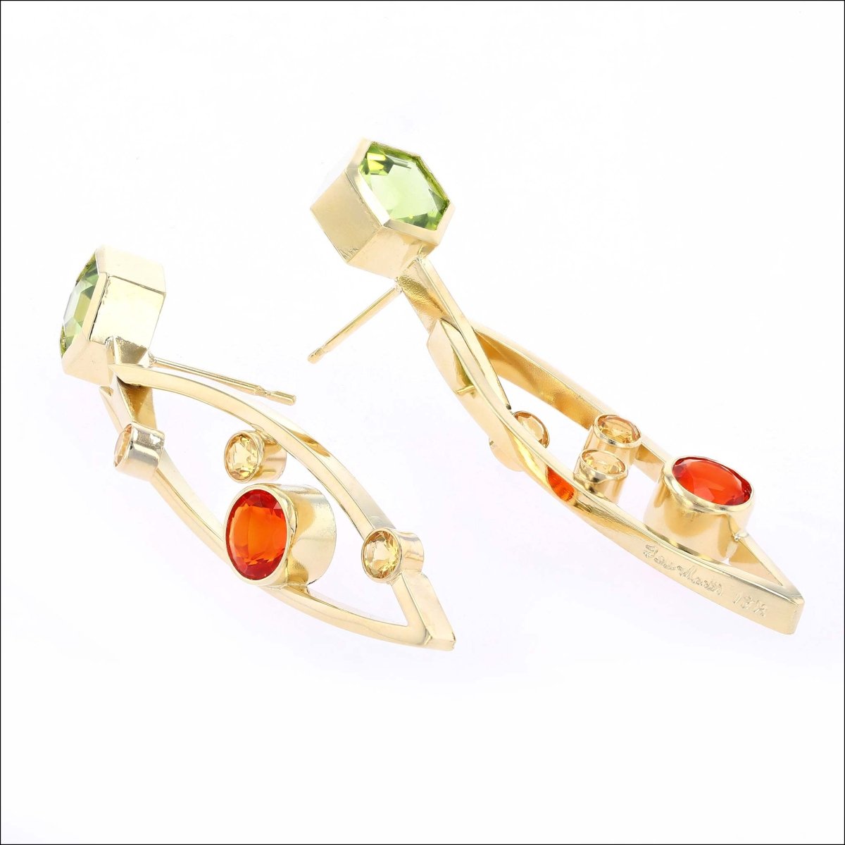 Peridot Fire Opal Yellow Beryl Swinging Frame Earrings 18KY - JewelsmithEarrings