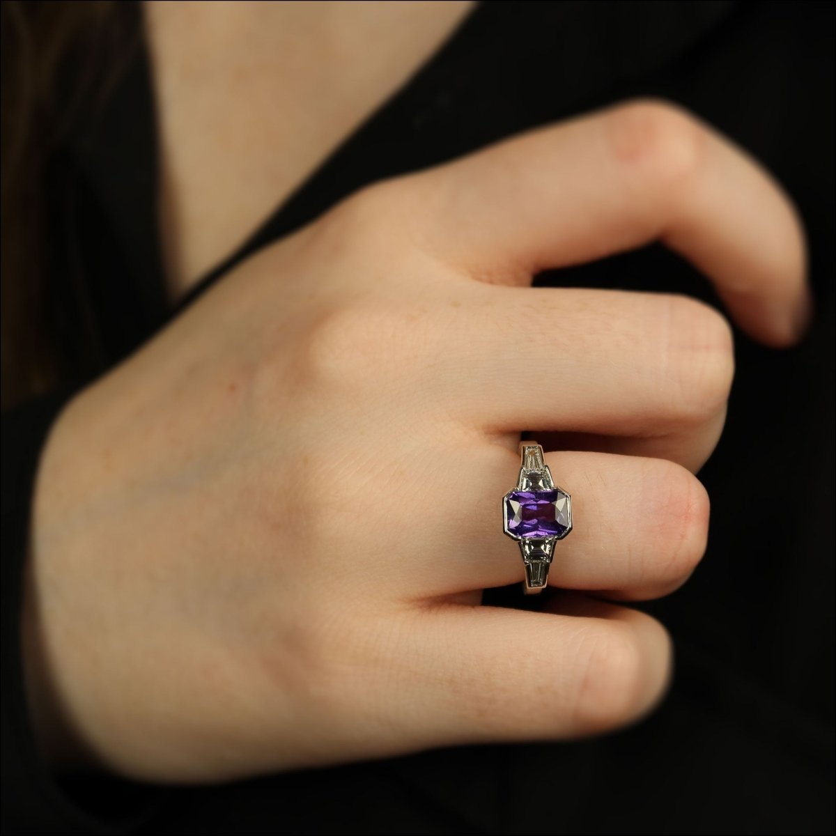 Radiant Cut Purple Sapphire Diamond Ring Platinum - JewelsmithRings