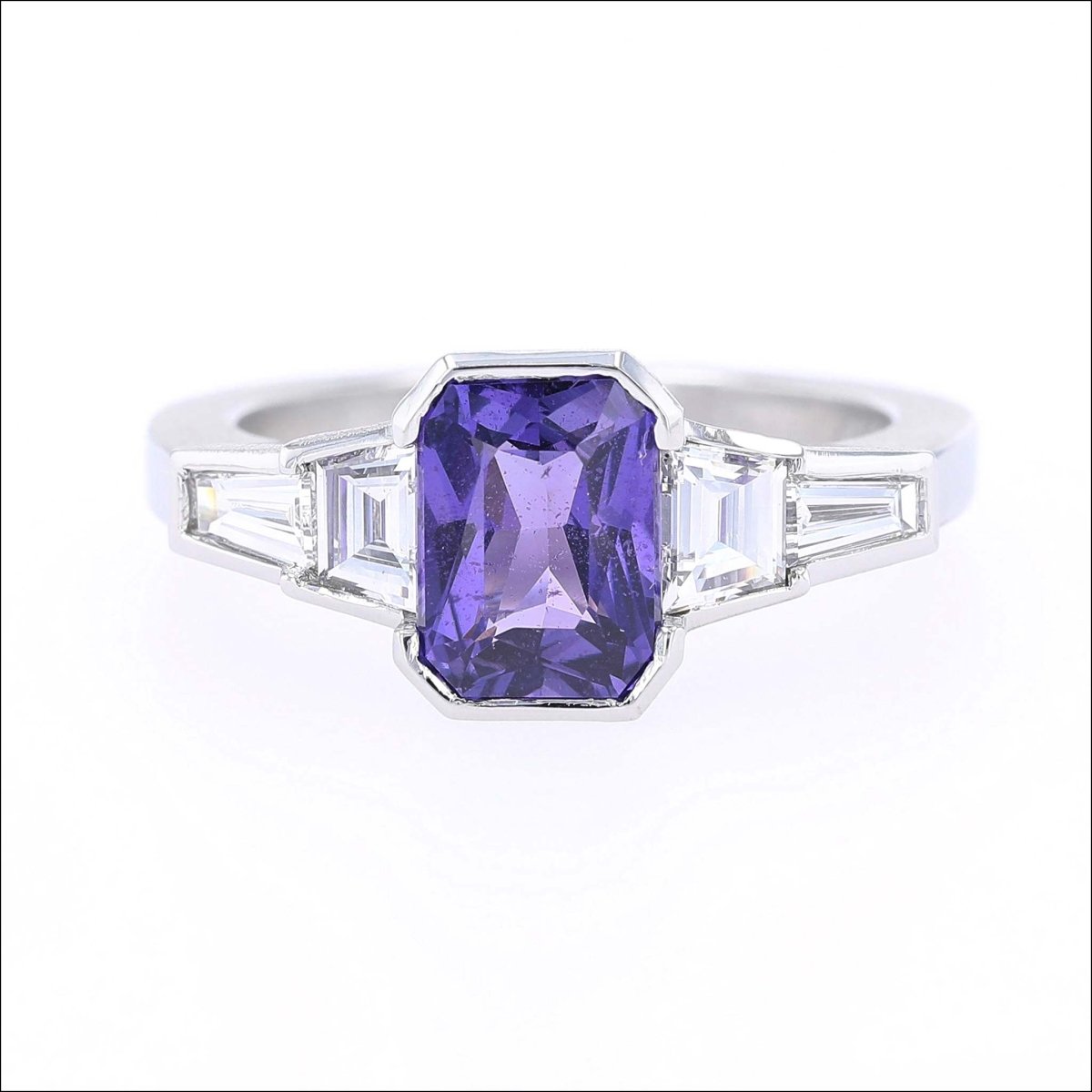 Radiant Cut Purple Sapphire Diamond Ring Platinum - JewelsmithRings