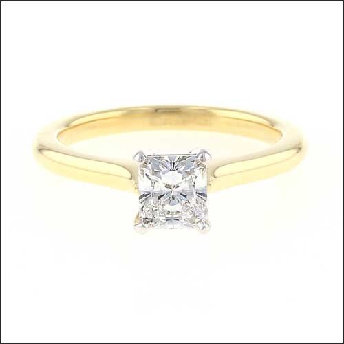 Radiant Diamond Cathedral Solitaire Engagement Ring 18KY Platinum - JewelsmithEngagement Rings