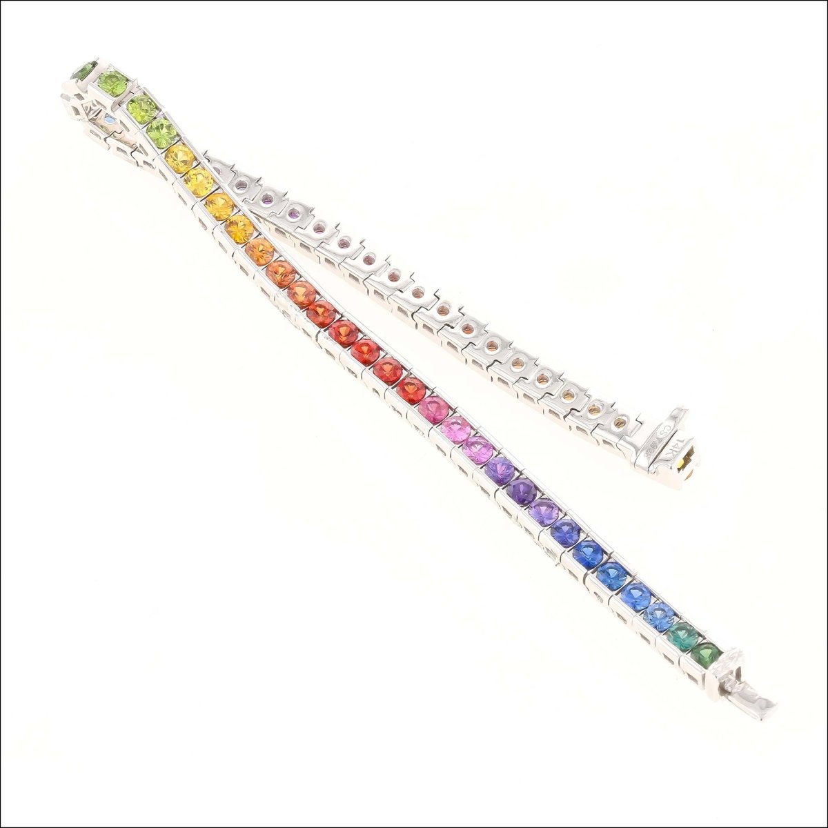 18ct White Gold Rainbow Sapphire Baguette & Diamond Bracelet