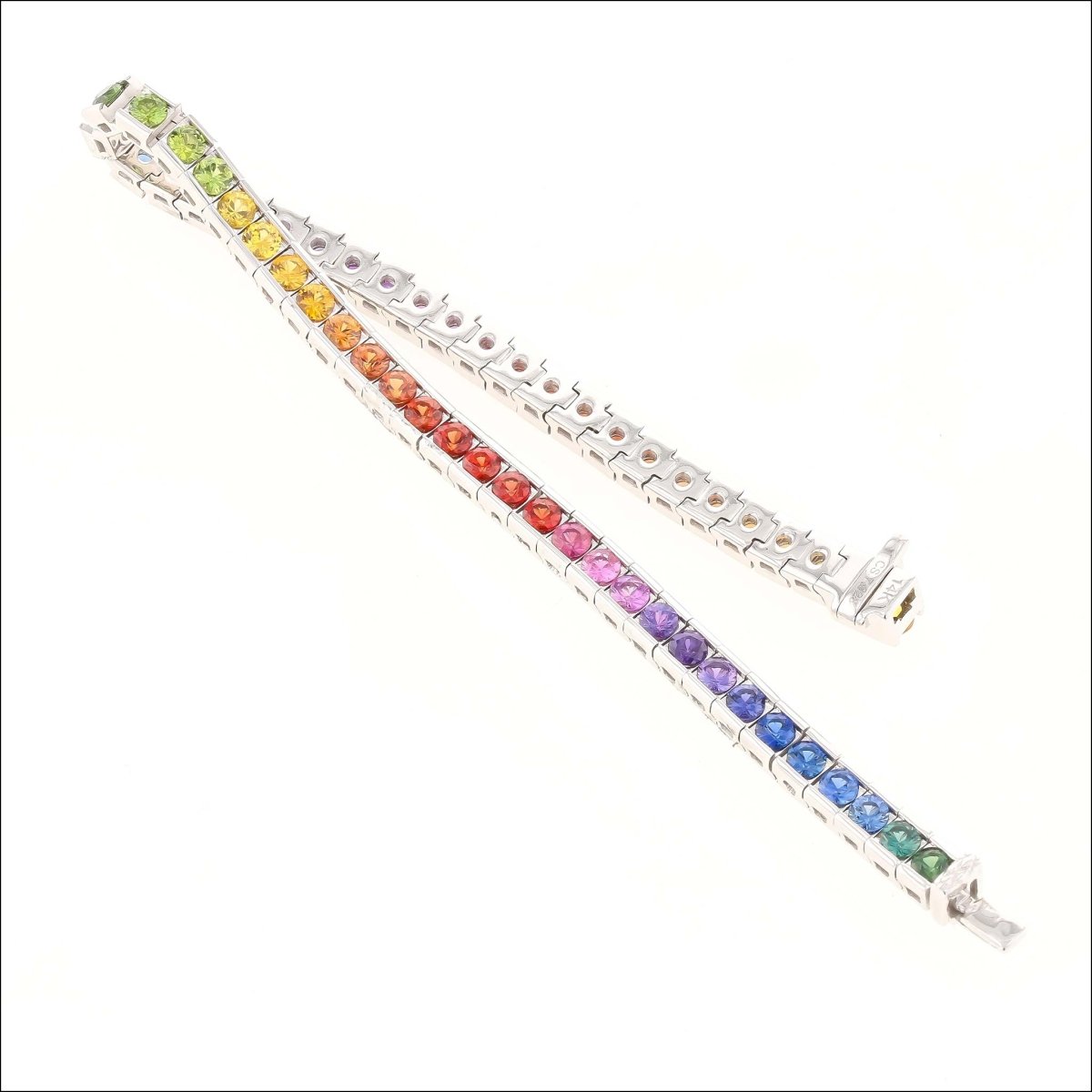 Rainbow Ombre Sapphire Line Bracelet 14KY 7.93cttw - JewelsmithBracelets