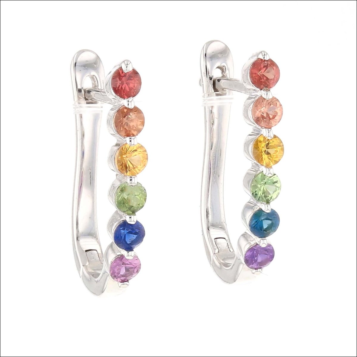 Rainbow Sapphire Huggie Hoop Earrings 14KW - JewelsmithEarrings