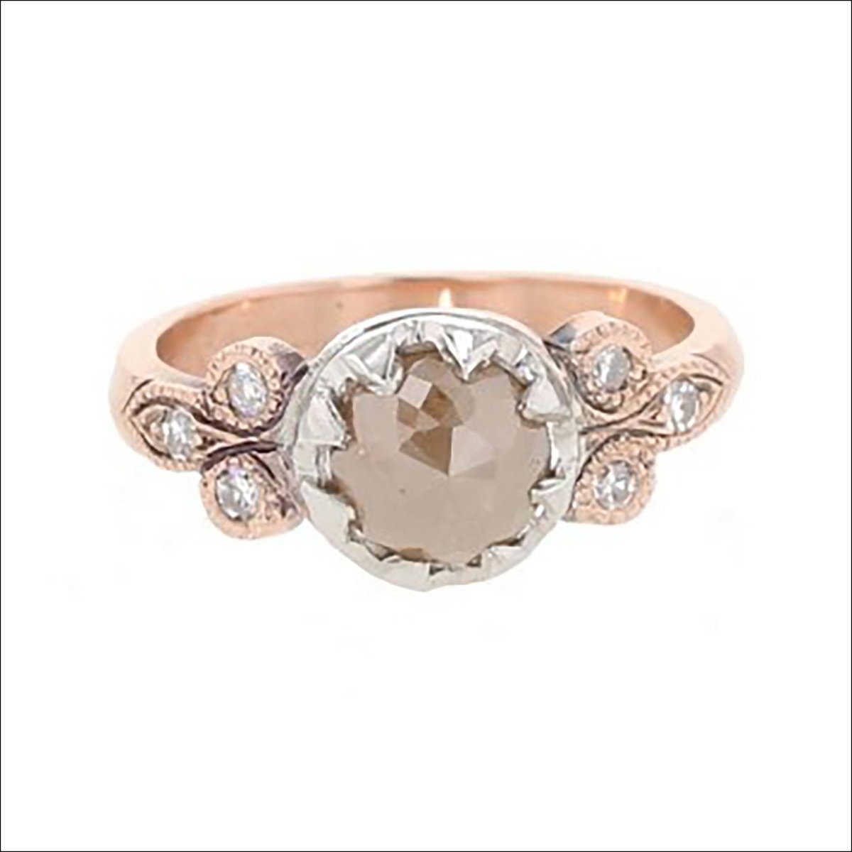 Rose Cut Brown Diamond Engagement Ring Platinum 14K Rose (Consignment) - JewelsmithEngagement Rings