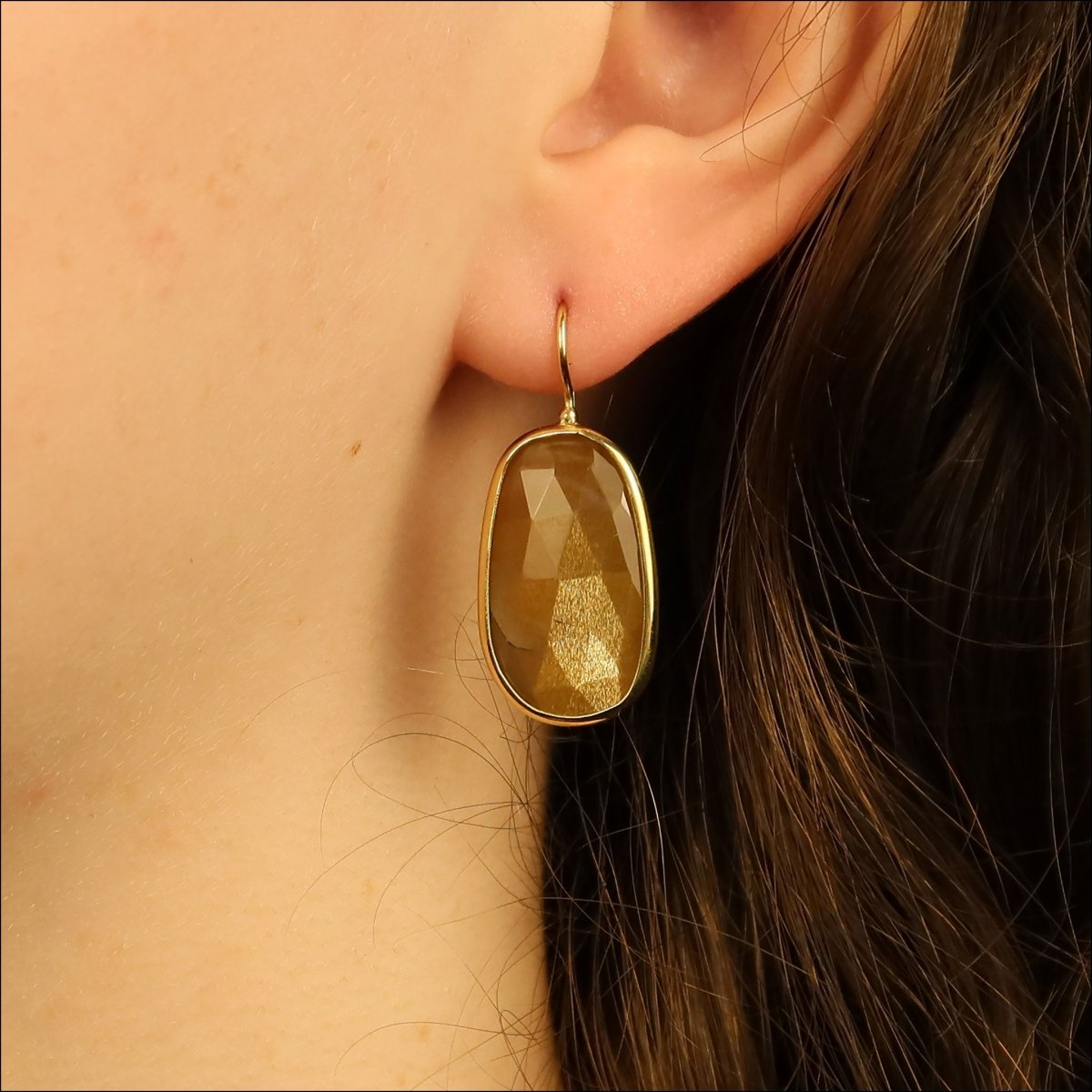 Rose Cut Sunstone Earrings 18KY - JewelsmithEarrings
