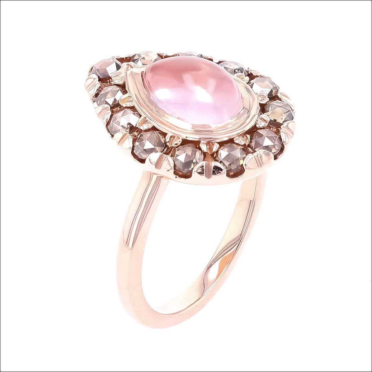 Rose Quartz Cognac Diamond Floating Halo Ring 14K Rose - JewelsmithRings