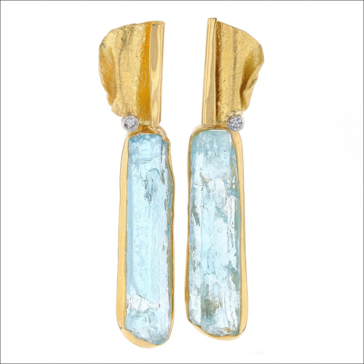 Rough Aquamarine Crystal Diamond Earrings 22KY - JewelsmithEarrings