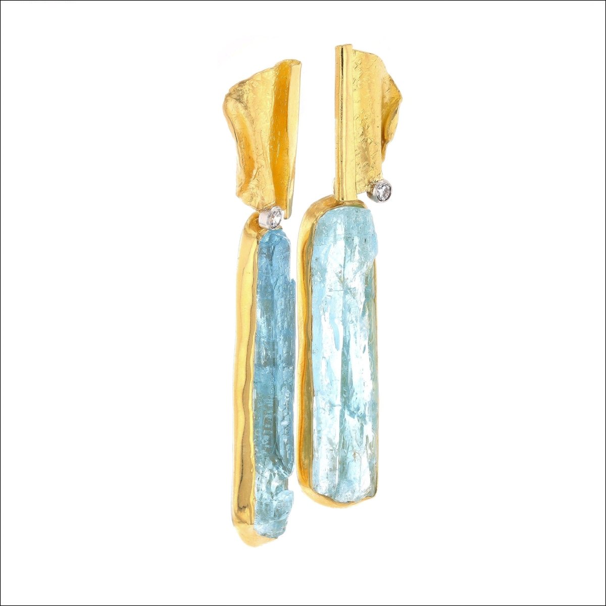 Rough Aquamarine Crystal Diamond Earrings 22KY - JewelsmithEarrings