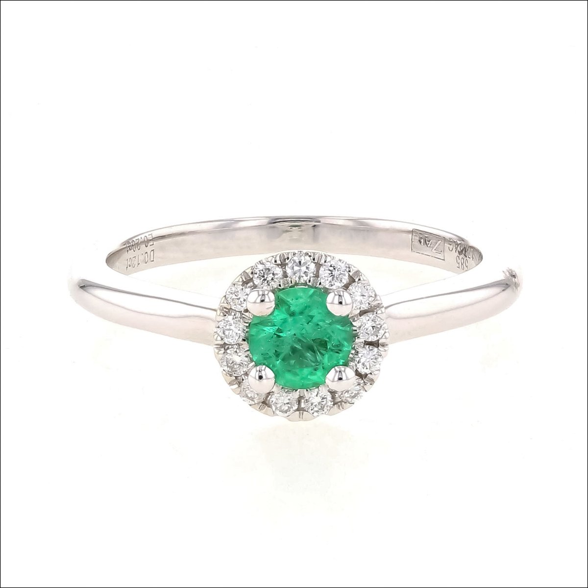 Round Emerald Diamond Halo Ring 14KW - JewelsmithRings