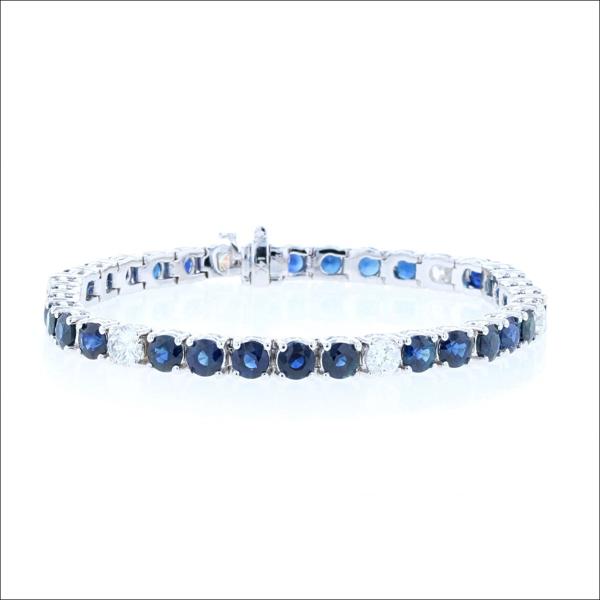 Round Sapphire Diamond Line Bracelet 14KW - JewelsmithBracelets