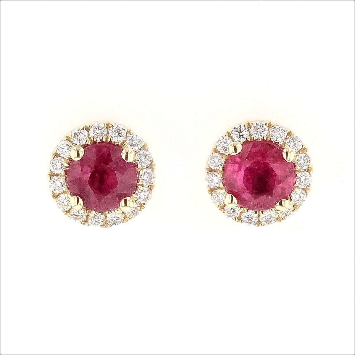 Ruby Diamond Halo Stud Earrings 14KW - JewelsmithEarrings