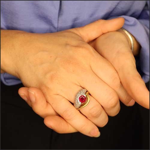 Ruby Diamond Pave Ring 18KY Platinum (Consignment) - JewelsmithRings
