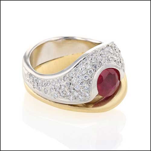 Ruby Diamond Pave Ring 18KY Platinum (Consignment) - JewelsmithRings