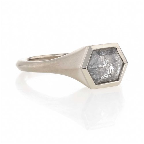 Salt and Pepper Hexagonal Diamond Mobius Engagement Ring 14KW - JewelsmithEngagement Rings