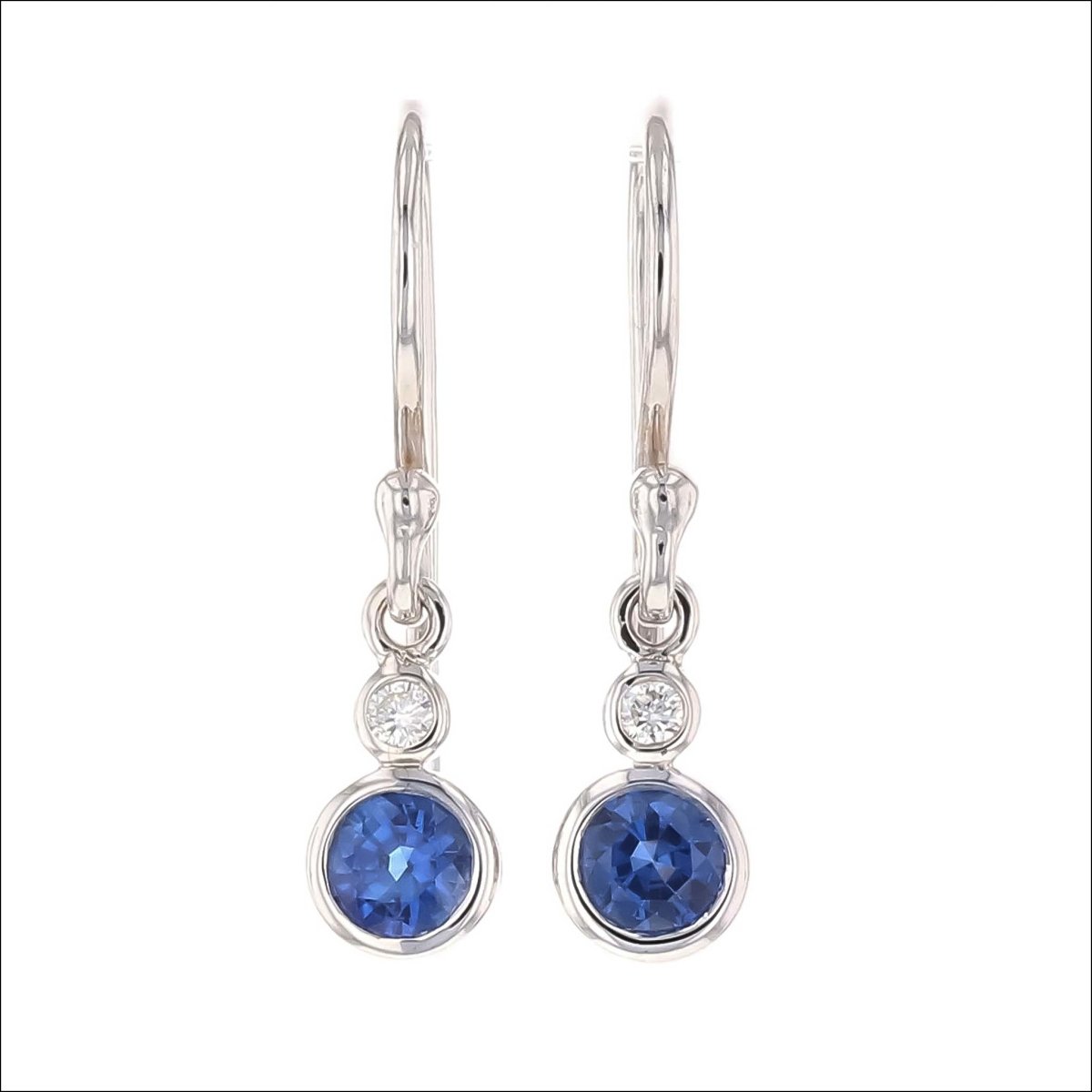 Sapphire Diamond Bezel Dangle Earrings 18KW - JewelsmithEarrings