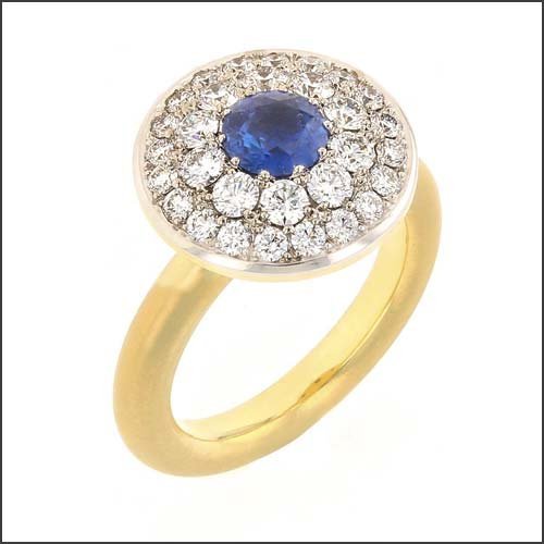 Sapphire Diamond Double Halo Ring 18KY Platinum - JewelsmithRings
